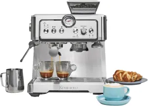 Kenmore Espresso Machine – Semi Automatic Coffee Maker With Manual Tamper, Auto Cleaning, Milk Steamer & Frother, Bean Grinder, Make Professional Barista Style Cappuccino, Café Latte, Stainless Steel