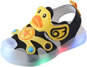 Kid Baby Girls Boys Child Light On LED Baby Shoes Sandals Soft Sole Anti Slip Cartoon Duck Shoes (Black, 23 Toddler)