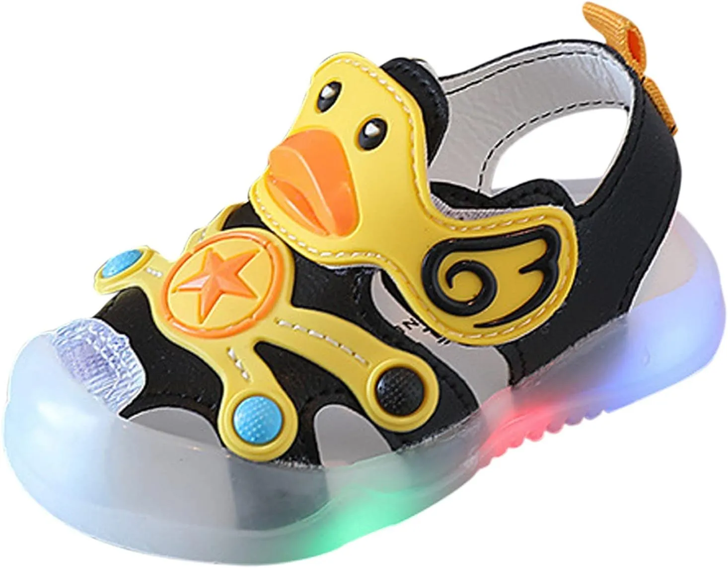 Kid Baby Girls Boys Child Light On LED Baby Shoes Sandals Soft Sole Anti Slip Cartoon Duck Shoes (Black, 23 Toddler)