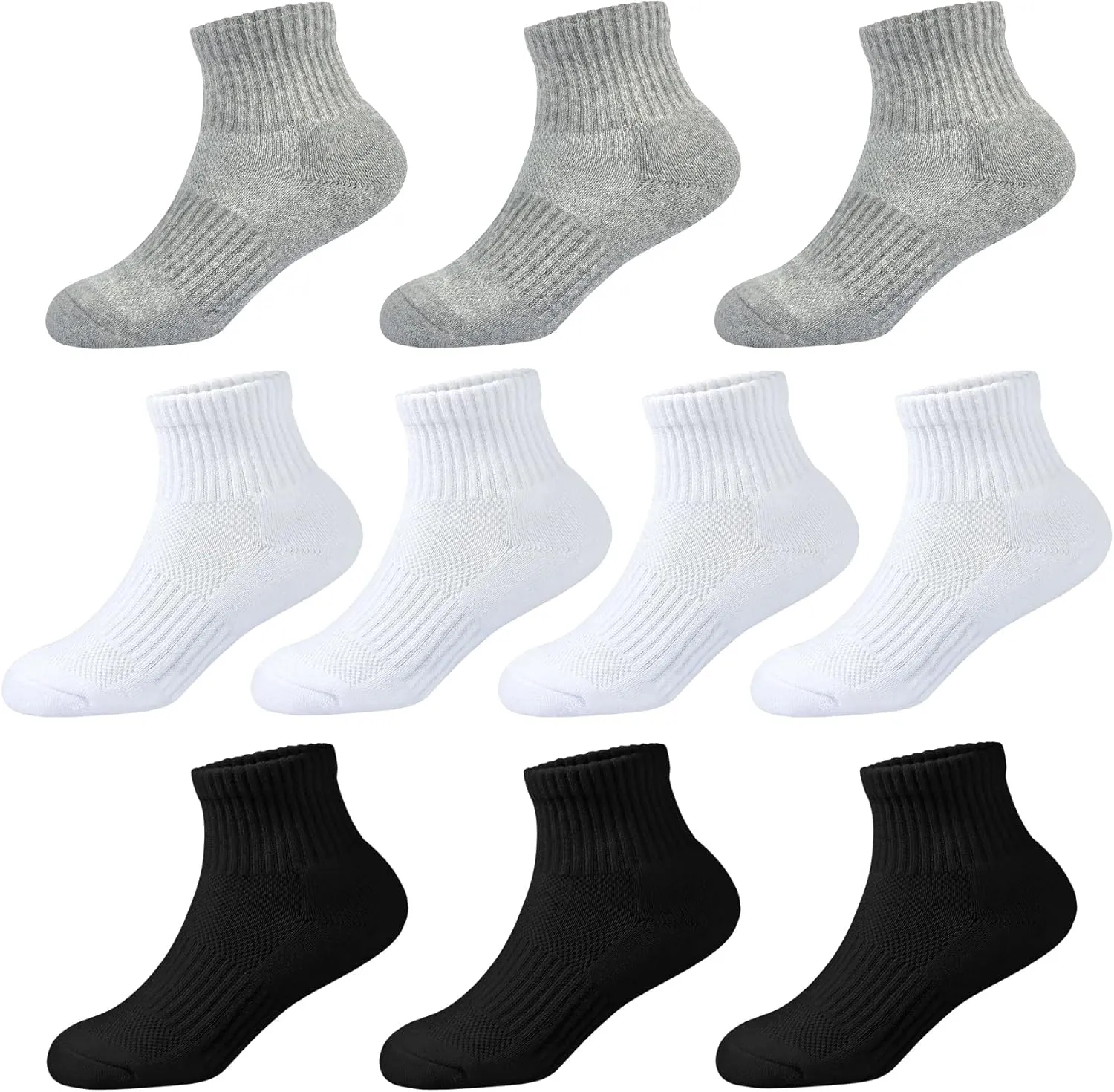 Kids Ankle Socks Boys Cushioned Athletic Short Socks Girls Cotton Quarter Socks Children Youth Women 10 Pairs