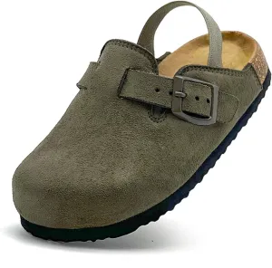 Kids Suede Clogs Toddler Clogs Boys Girls Sandals Cork Footbed Toddler Slip on Mules Indoor Outdoor Cute Sandals Classic Adjustable Buckle