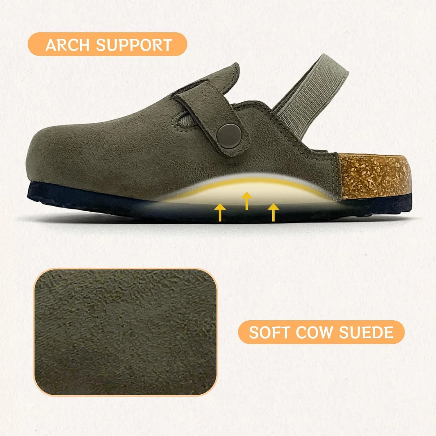 Kids Suede Clogs Toddler Clogs Boys Girls Sandals Cork Footbed Toddler Slip on Mules Indoor Outdoor Cute Sandals Classic Adjustable Buckle