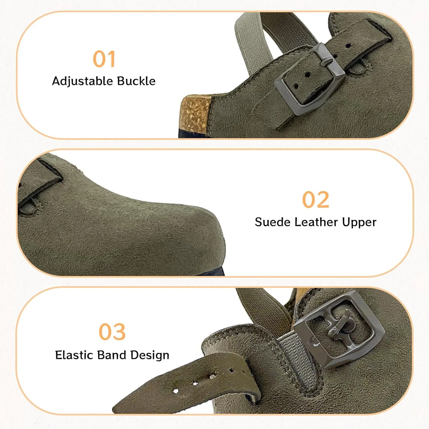 Kids Suede Clogs Toddler Clogs Boys Girls Sandals Cork Footbed Toddler Slip on Mules Indoor Outdoor Cute Sandals Classic Adjustable Buckle