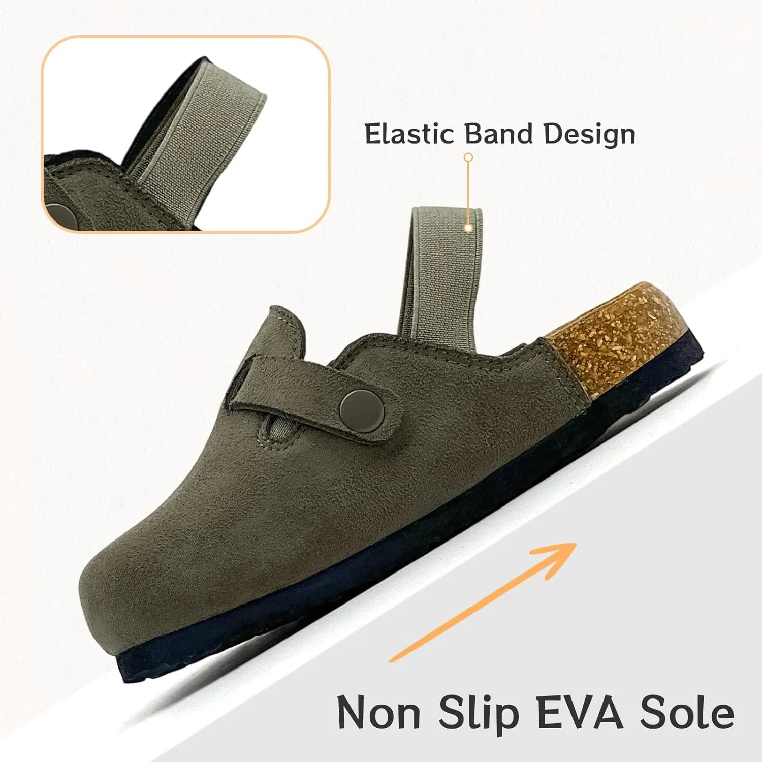 Kids Suede Clogs Toddler Clogs Boys Girls Sandals Cork Footbed Toddler Slip on Mules Indoor Outdoor Cute Sandals Classic Adjustable Buckle