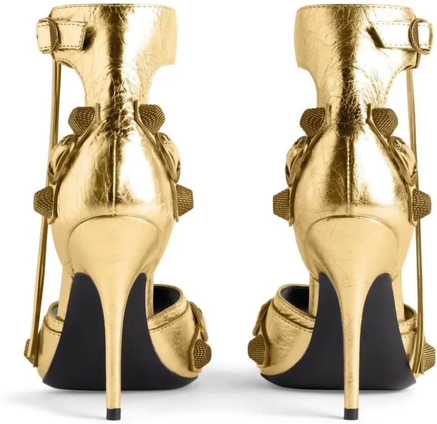 Kluolandi Women's High Stiletto Heeled Sandals with Tassel Open Toe Studded Zipper Ankle Strap High Heels Dress Pumps Shoes