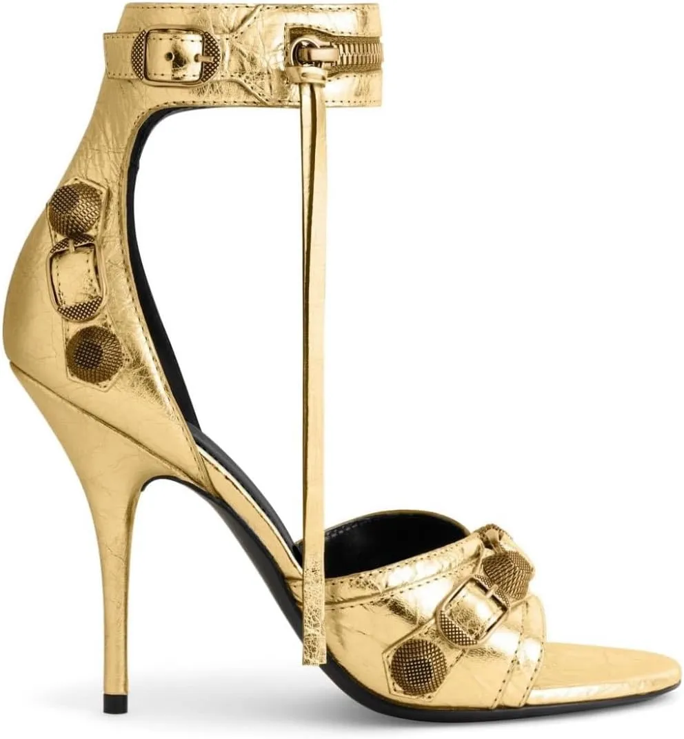 Kluolandi Women's High Stiletto Heeled Sandals with Tassel Open Toe Studded Zipper Ankle Strap High Heels Dress Pumps Shoes