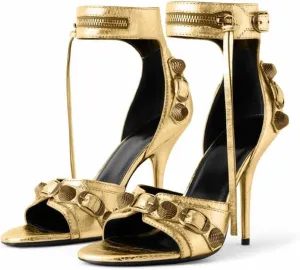 Kluolandi Women's High Stiletto Heeled Sandals with Tassel Open Toe Studded Zipper Ankle Strap High Heels Dress Pumps Shoes