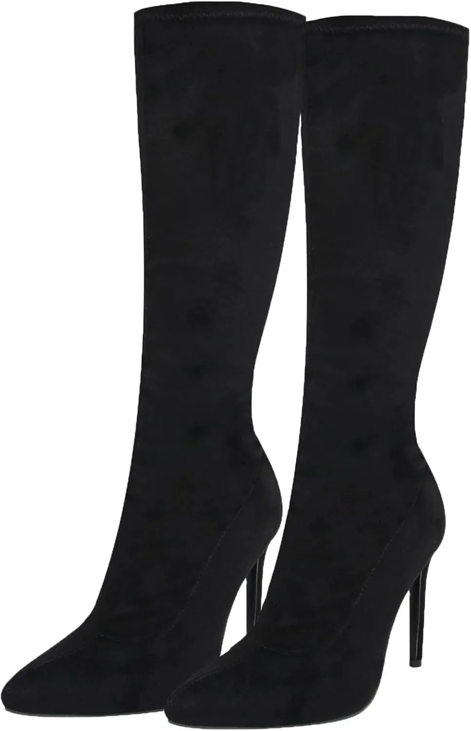 Knee High Boots, Women's High Elastic Suede Boots Pointed Side Zipper Stiletto Heel Mid Calf Large Size Boots Slightly Elastic Close Fitting Fashion Boots