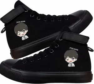 Kpop Album Dynamite Merch Jungkook Shoe Cartoon Image Jimin Sneakers J-Hope Rap Monster Jin SUGA V High-Top Canvas Shoes
