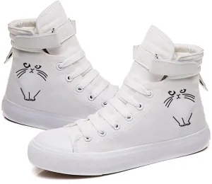 KPOP Cat Shoe Women,Gifts for Teen Girls,Animal Cat Printed Shoes Sneakers Canvas Cute Cat Pattern Unisex High Top Sneakers