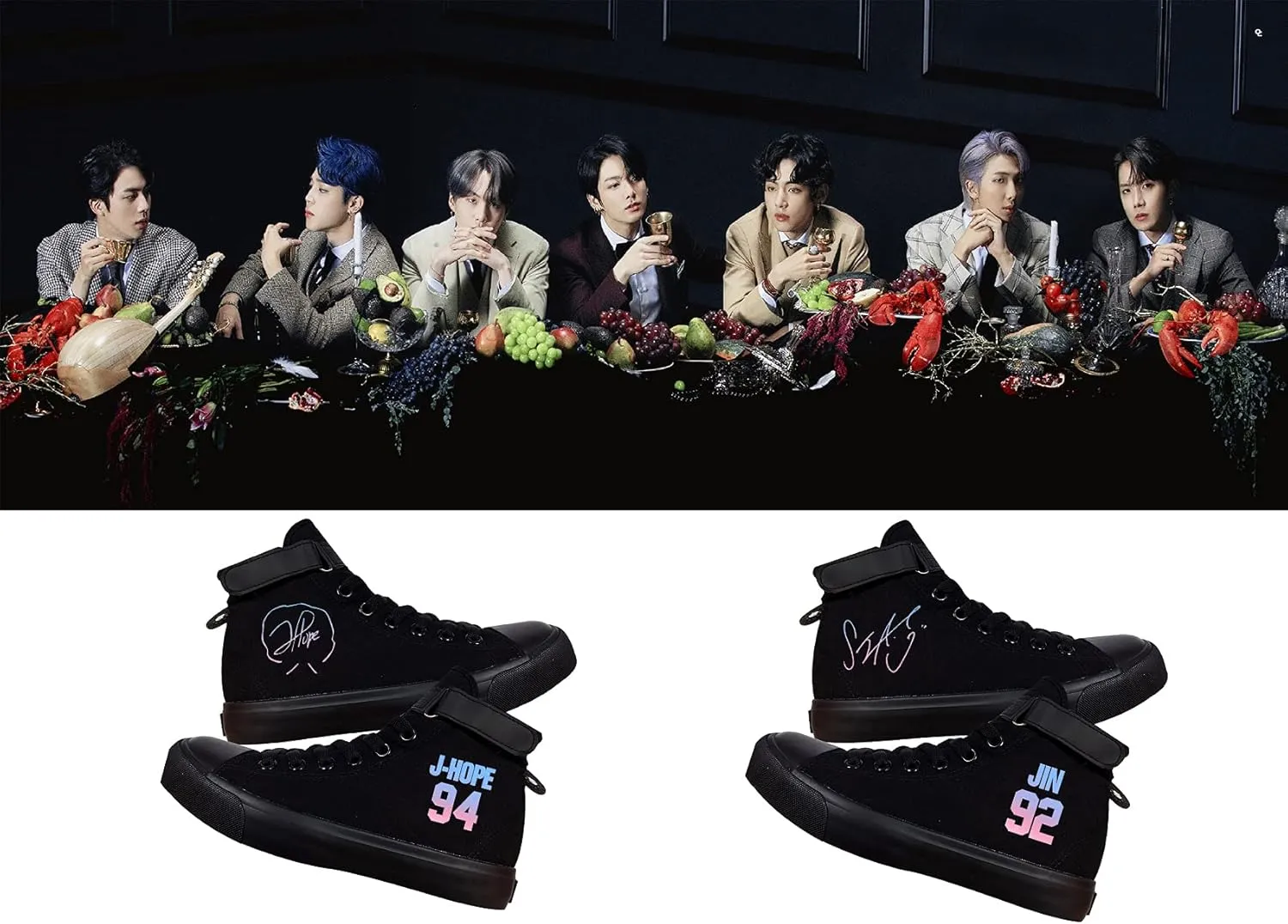 KPOP Shoes Jungkook Merchandise V Taehyung Jimin Suga JHope Jin High Top Canvas Sneakers High Top Lace Ups Casual Shoes
