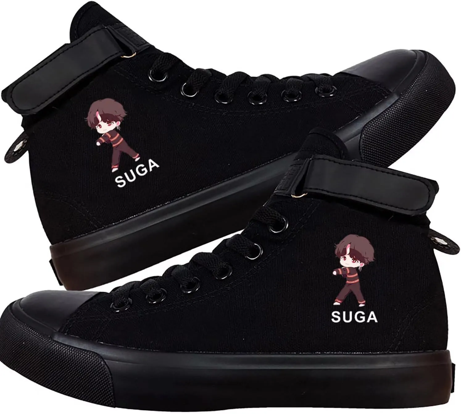 Kpop Unisex Sneakers Canvas Shoes J-Hope Jungkook Jimin Suga V Jin Rap Cartoon High Top Lace ups Walking Shoes