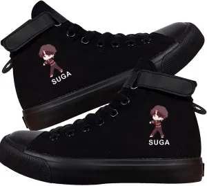 Kpop Unisex Sneakers Canvas Shoes J-Hope Jungkook Jimin Suga V Jin Rap Cartoon High Top Lace ups Walking Shoes