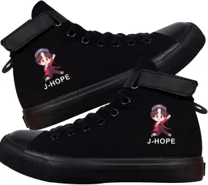 Kpop Unisex Sneakers Canvas Shoes J-Hope Jungkook Jimin Suga V Jin Rap Cartoon High Top Lace ups Walking Shoes