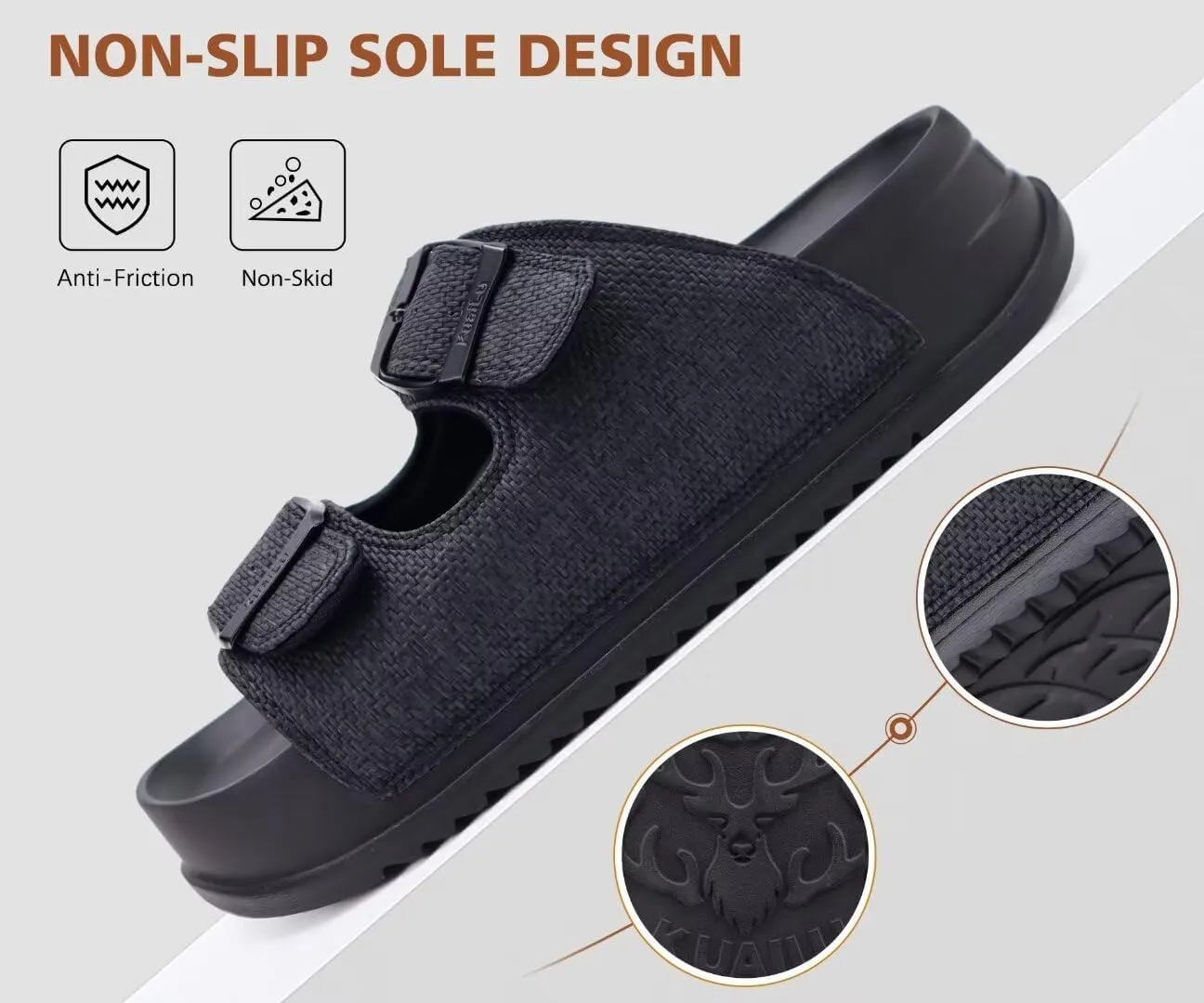 KuaiLu Womens Sandals with Arch Support Comfortable Orthopedic Cushion Recovery Slides Summer Fashion Leather Double Buckle Casual Slip On Plantar Fasciitis Shoes for Indoor&Outdoor (US Size 6-12)