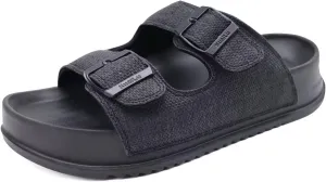 KuaiLu Womens Sandals with Arch Support Comfortable Orthopedic Cushion Recovery Slides Summer Fashion Leather Double Buckle Casual Slip On Plantar Fasciitis Shoes for Indoor&Outdoor (US Size 6-12)
