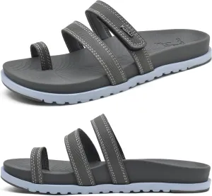 KuaiLu Womens Slides Sandals with Plantar Fasciitis Arch Support Fashion Comfort Adjustable Flat Sandals Ladies Lightweight Orthotic Slip on Sandals