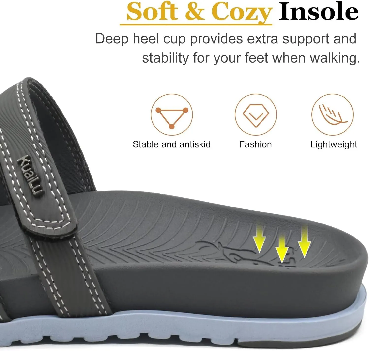 KuaiLu Womens Slides Sandals with Plantar Fasciitis Arch Support Fashion Comfort Adjustable Flat Sandals Ladies Lightweight Orthotic Slip on Sandals