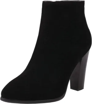 KysBloes Women Faux Suede Pointed Toe Ankle Boots Block High Heel Booties Side Zip Winter Shoes