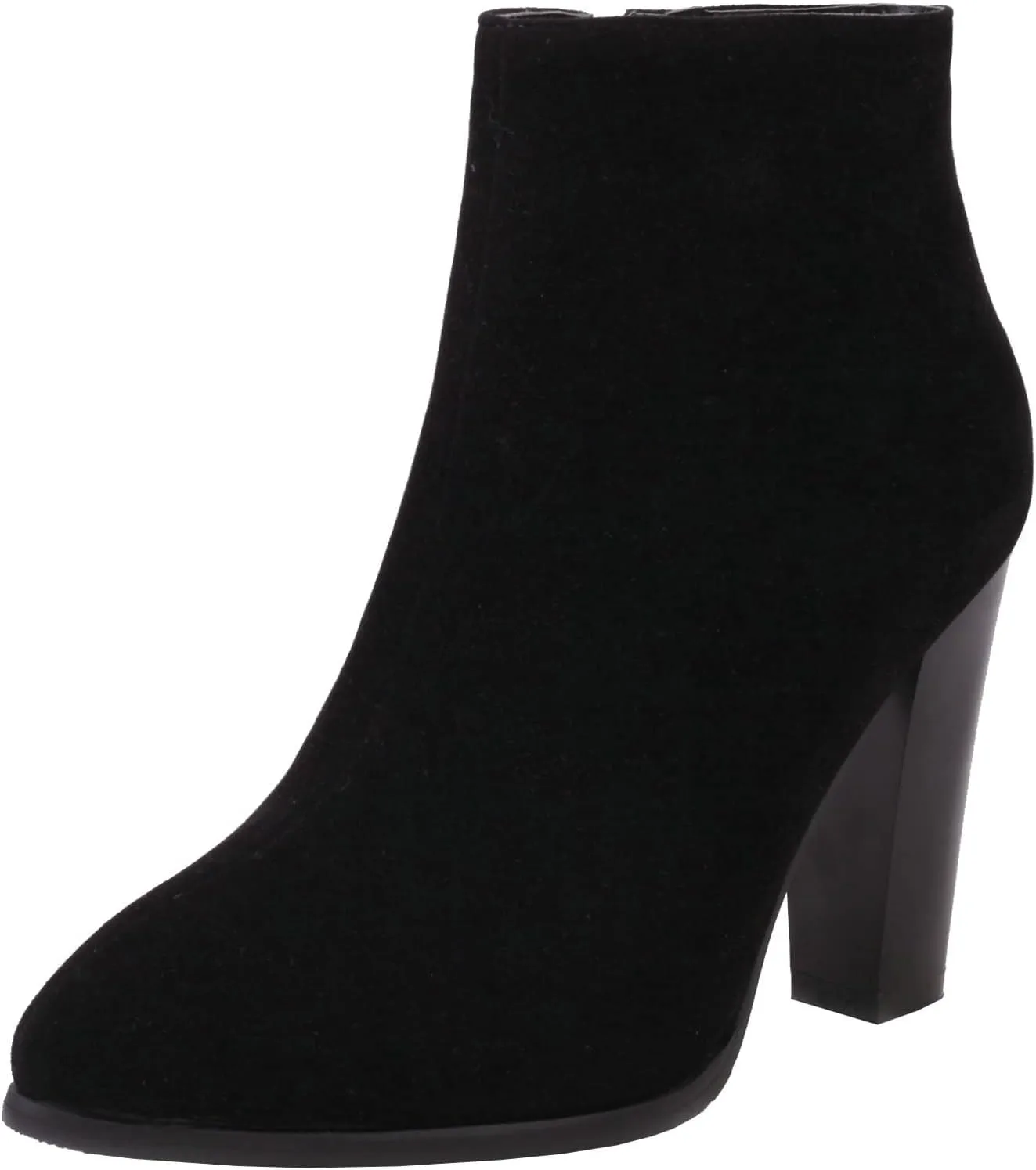 KysBloes Women Faux Suede Pointed Toe Ankle Boots Block High Heel Booties Side Zip Winter Shoes