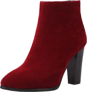 KysBloes Women Faux Suede Pointed Toe Ankle Boots Block High Heel Booties Side Zip Winter Shoes