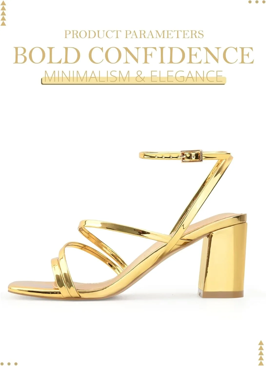 LACUONE Strappy Heels for women Block Heels Square Toe Chunky Ankle Buckle Pump Heeled Sandals