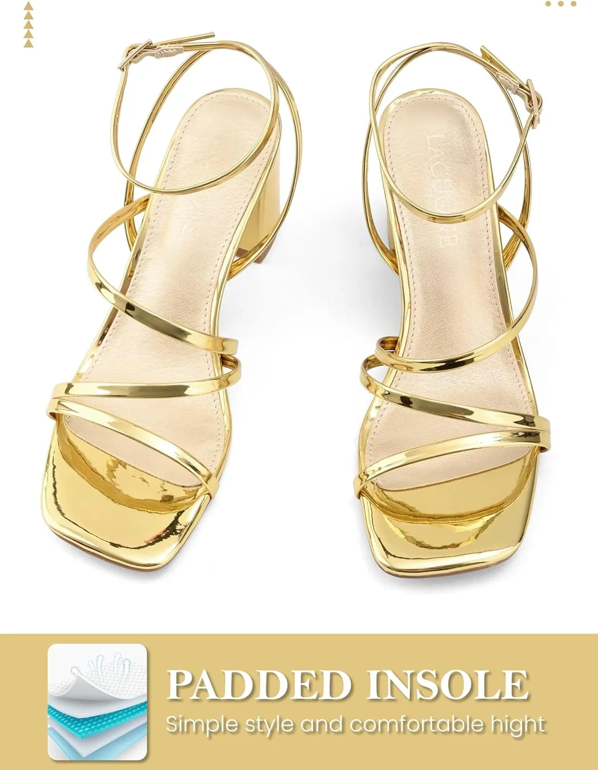 LACUONE Strappy Heels for women Block Heels Square Toe Chunky Ankle Buckle Pump Heeled Sandals