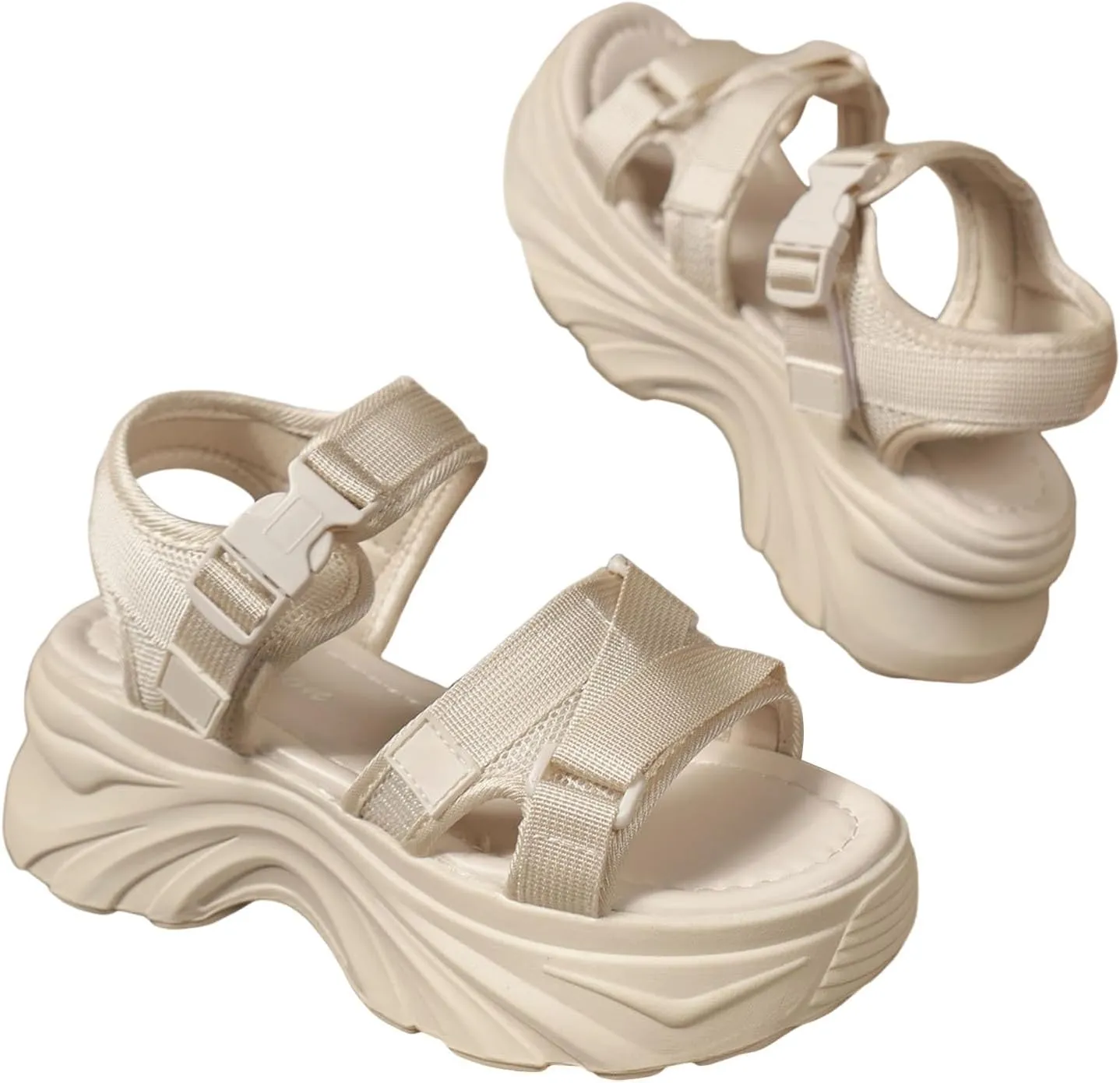 Ladies Casual Solid Color Thick Bottom High Heel Buckle Large Size Sports Sandals Cute Summer Shoes Women