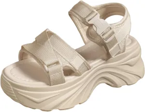 Ladies Casual Solid Color Thick Bottom High Heel Buckle Large Size Sports Sandals Cute Summer Shoes Women