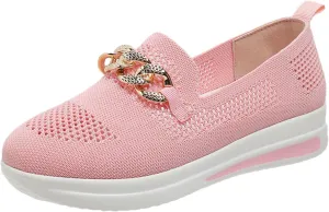 Ladies Fashion Solid Color Mesh Metal Chain Decorative Thick Soled Casual Sports Shoes Water Shoes Womens Fashion Sneakers