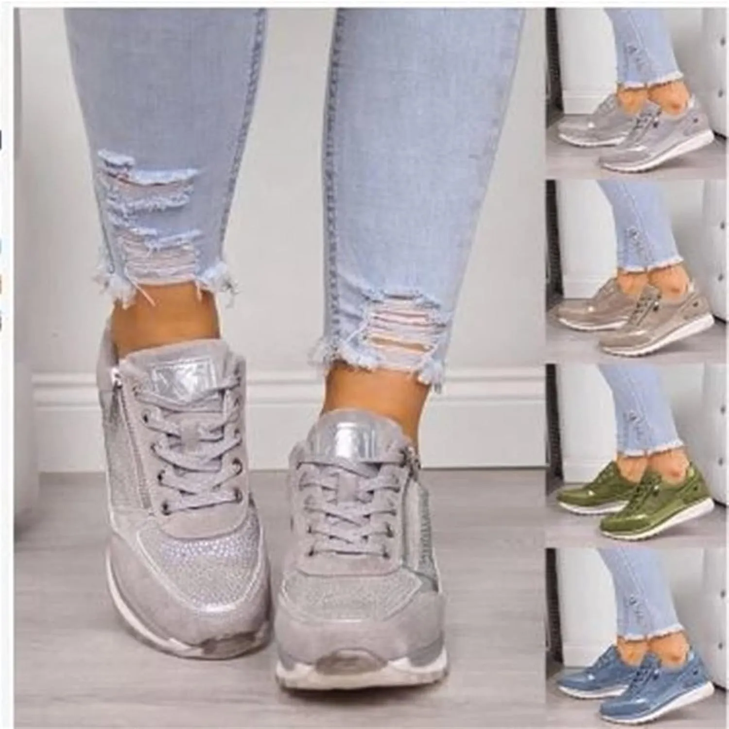 Ladmiple Shoes For Women Slip On Sneakers Breathe Walking Shoes Fashion Comfort Non Slip Platform Running Tennis Shoes