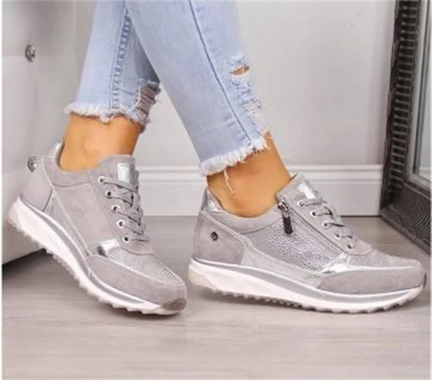 Ladmiple Shoes For Women Slip On Sneakers Breathe Walking Shoes Fashion Comfort Non Slip Platform Running Tennis Shoes