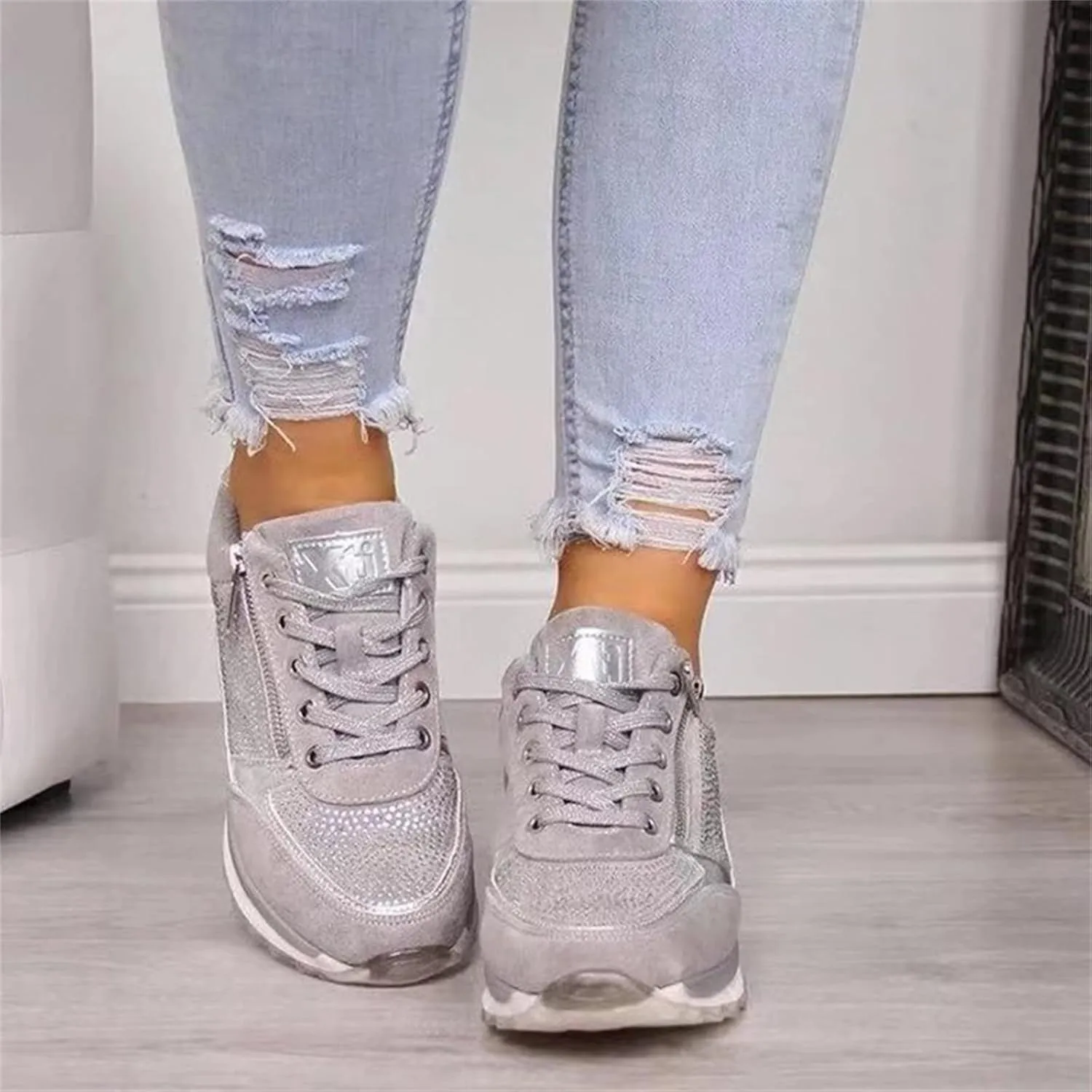 Ladmiple Shoes For Women Slip On Sneakers Breathe Walking Shoes Fashion Comfort Non Slip Platform Running Tennis Shoes