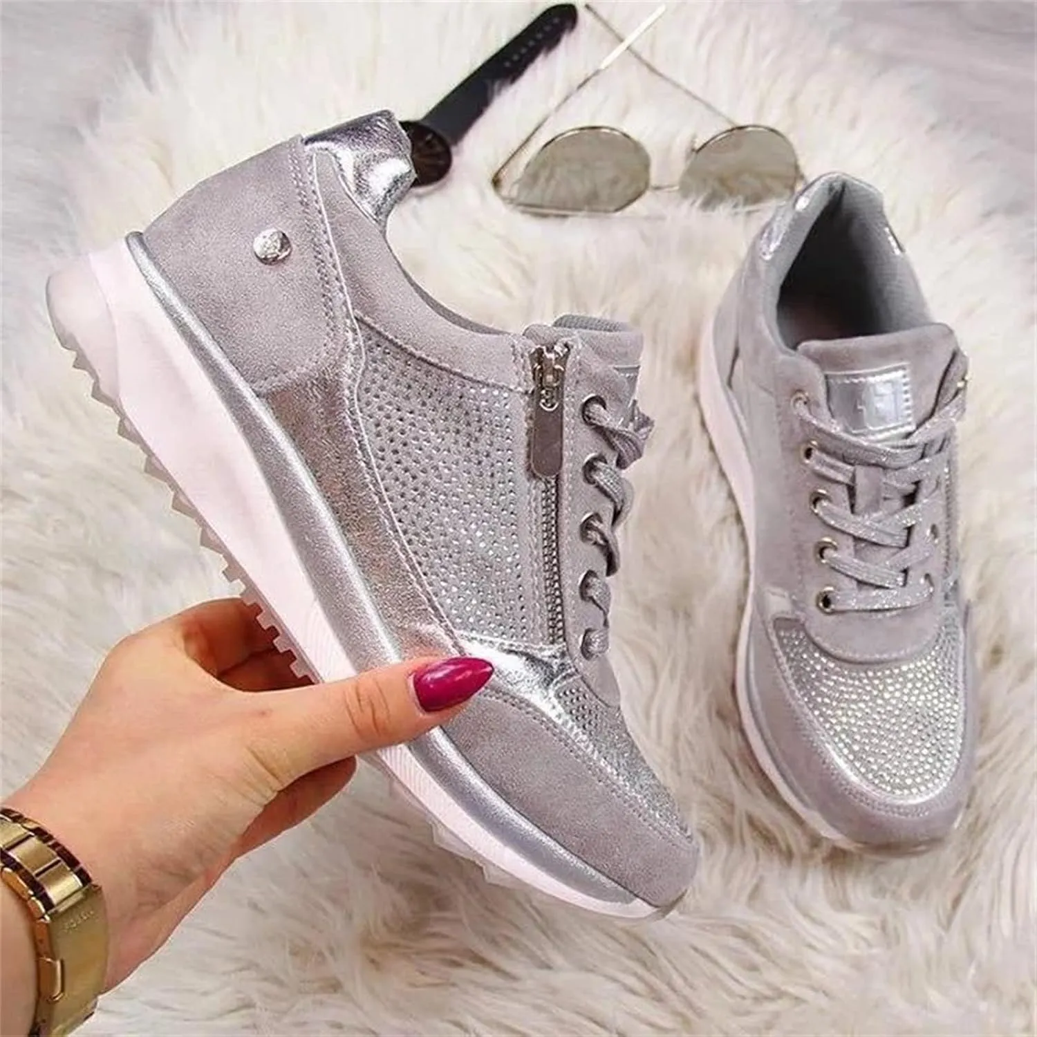 Ladmiple Shoes For Women Slip On Sneakers Breathe Walking Shoes Fashion Comfort Non Slip Platform Running Tennis Shoes