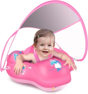 LAYCOL Baby Swimming Float Inflatable Baby Pool Float Ring with Sun Protection Canopy,add Tail no flip Over for Age of 3-36 Months