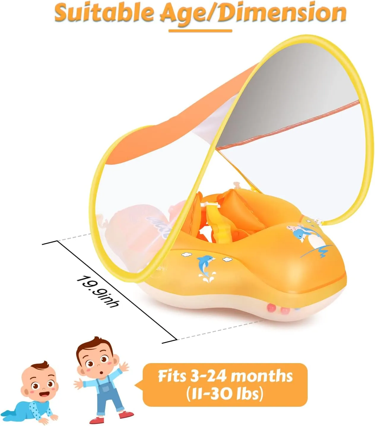 LAYCOL Baby Swimming Float with UPF50  Sun Canopy Baby Floats for Pool No Flip Overbaby Pool for Baby Age of 3-36 Months