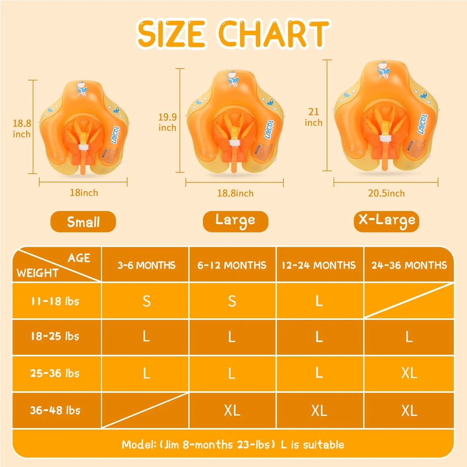 LAYCOL Baby Swimming Float with UPF50  Sun Canopy Baby Floats for Pool No Flip Overbaby Pool for Baby Age of 3-36 Months