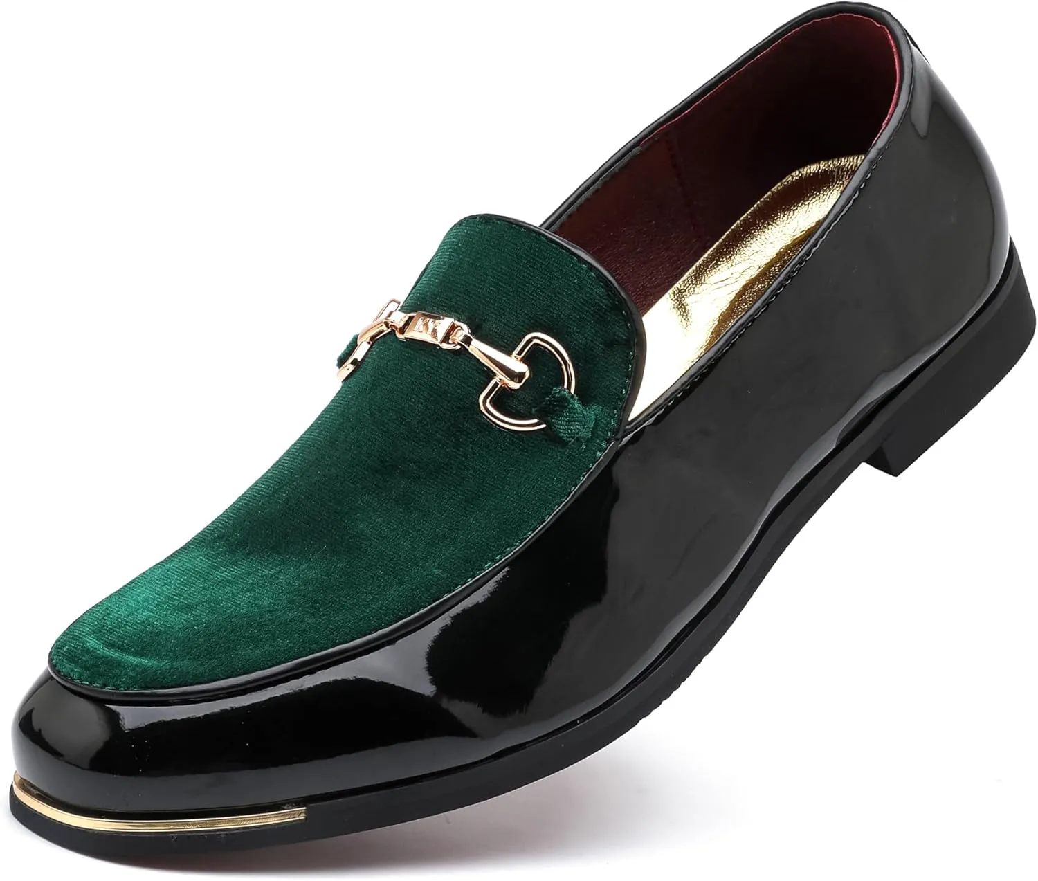 LCQL Men's Luxury Velvet Loafers Patent Leather Oxford Classic Gold Buckle Business Party Prom Club Dress Shoes Size 7-13