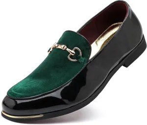 LCQL Men's Luxury Velvet Loafers Patent Leather Oxford Classic Gold Buckle Business Party Prom Club Dress Shoes Size 7-13
