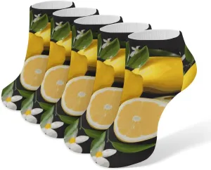 Lemon And Flower Ankle Socks for Men & Women, 5 Pairs Breathable Soft Low Cut Socks, Stretch Sweat Wicking Sox
