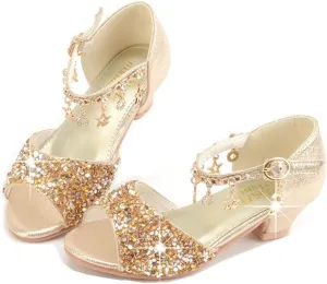 LFHT Little Kids Girls Sandals Glitter Rhinestone Dress Pumps Sequins Princess Low Heels Party Dance Shoes