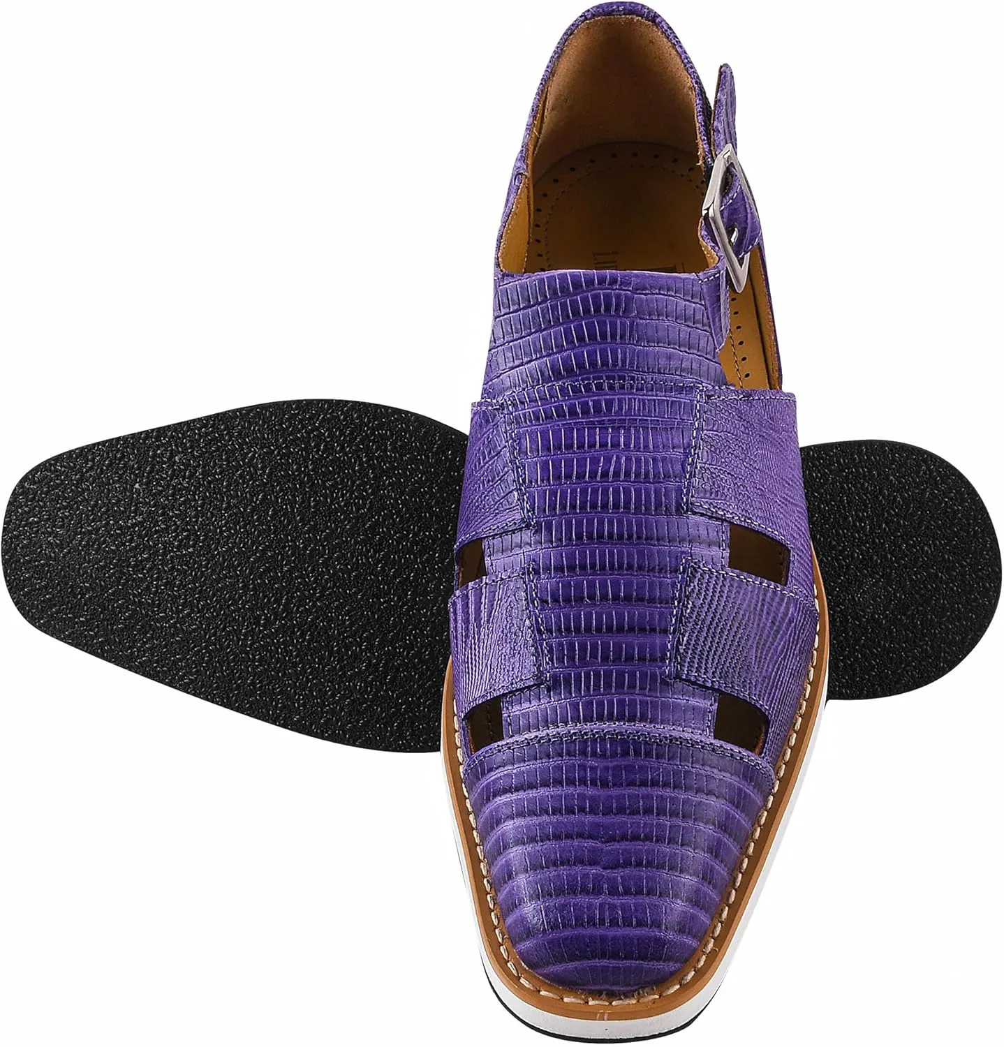 LIBERTYZENO Mens Closed Toe Genuine Leather Adults Buckle Closure Fisherman Sandals for Prom Graduation