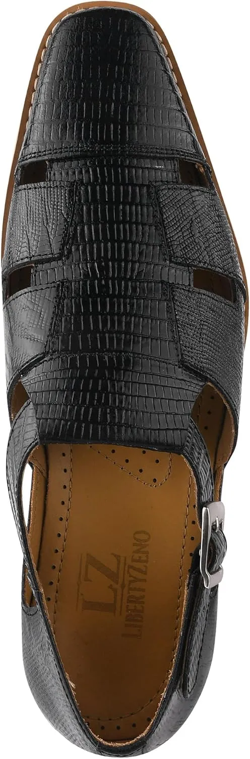 LIBERTYZENO Mens Closed Toe Genuine Leather Adults Buckle Closure Fisherman Sandals for Prom Graduation