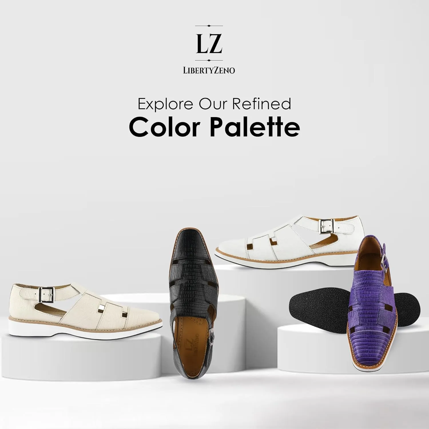 LIBERTYZENO Mens Closed Toe Genuine Leather Adults Buckle Closure Fisherman Sandals for Prom Graduation