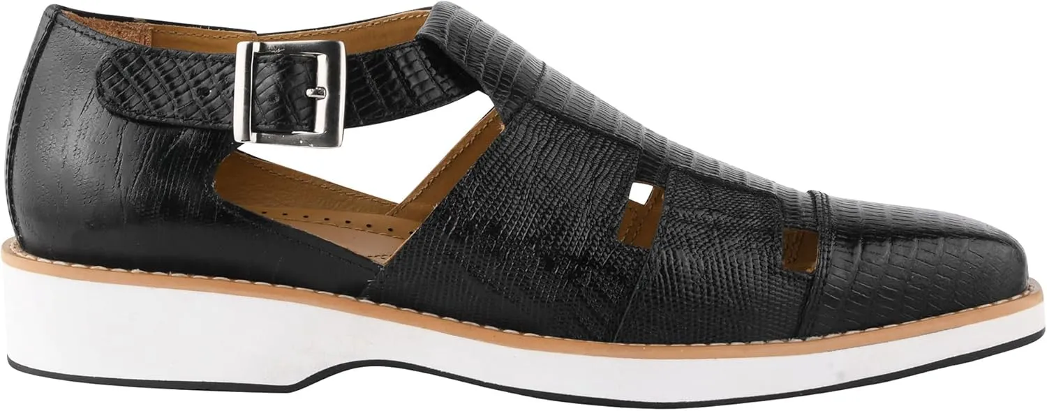 LIBERTYZENO Mens Closed Toe Genuine Leather Adults Buckle Closure Fisherman Sandals for Prom Graduation