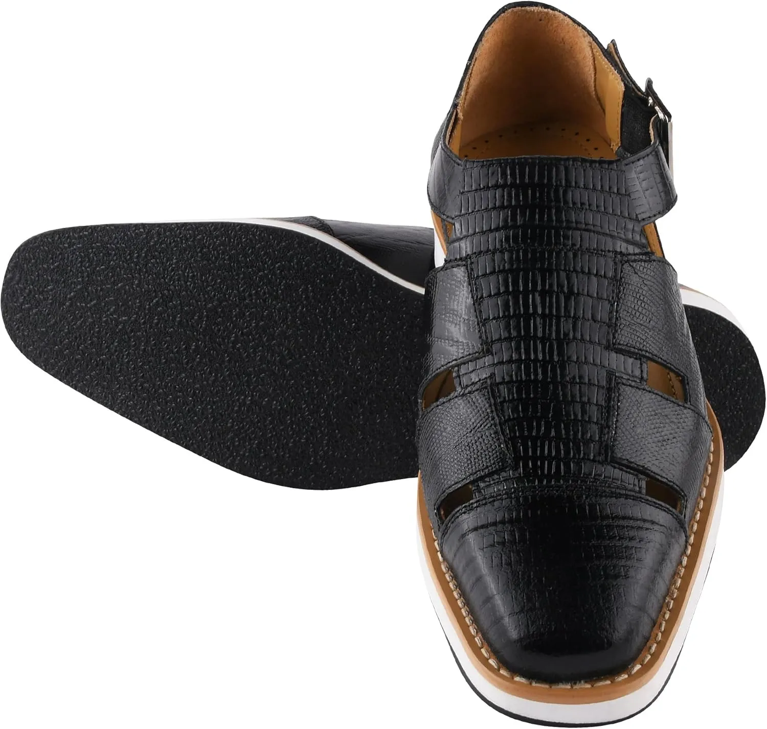 LIBERTYZENO Mens Closed Toe Genuine Leather Adults Buckle Closure Fisherman Sandals for Prom Graduation