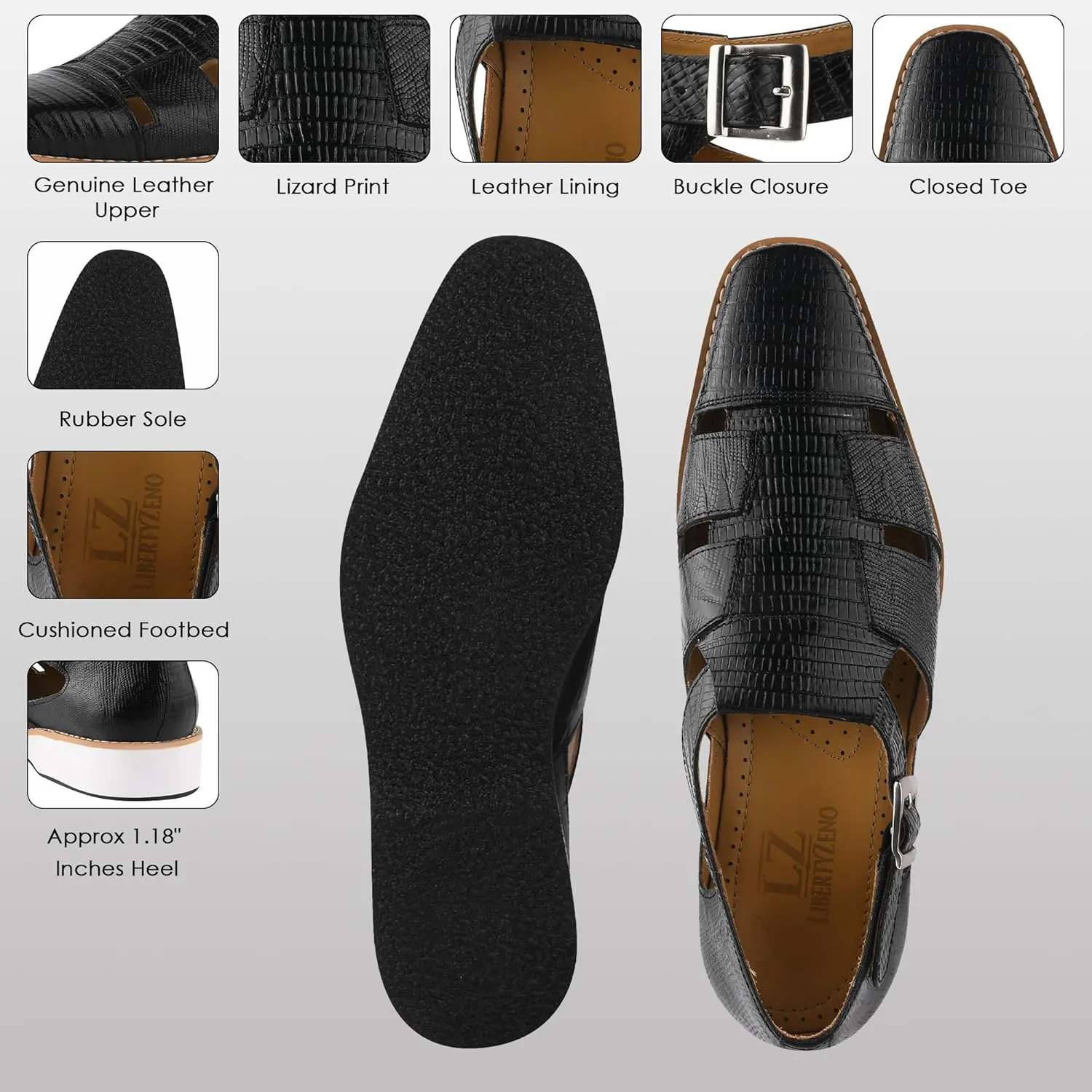 LIBERTYZENO Mens Closed Toe Genuine Leather Adults Buckle Closure Fisherman Sandals for Prom Graduation