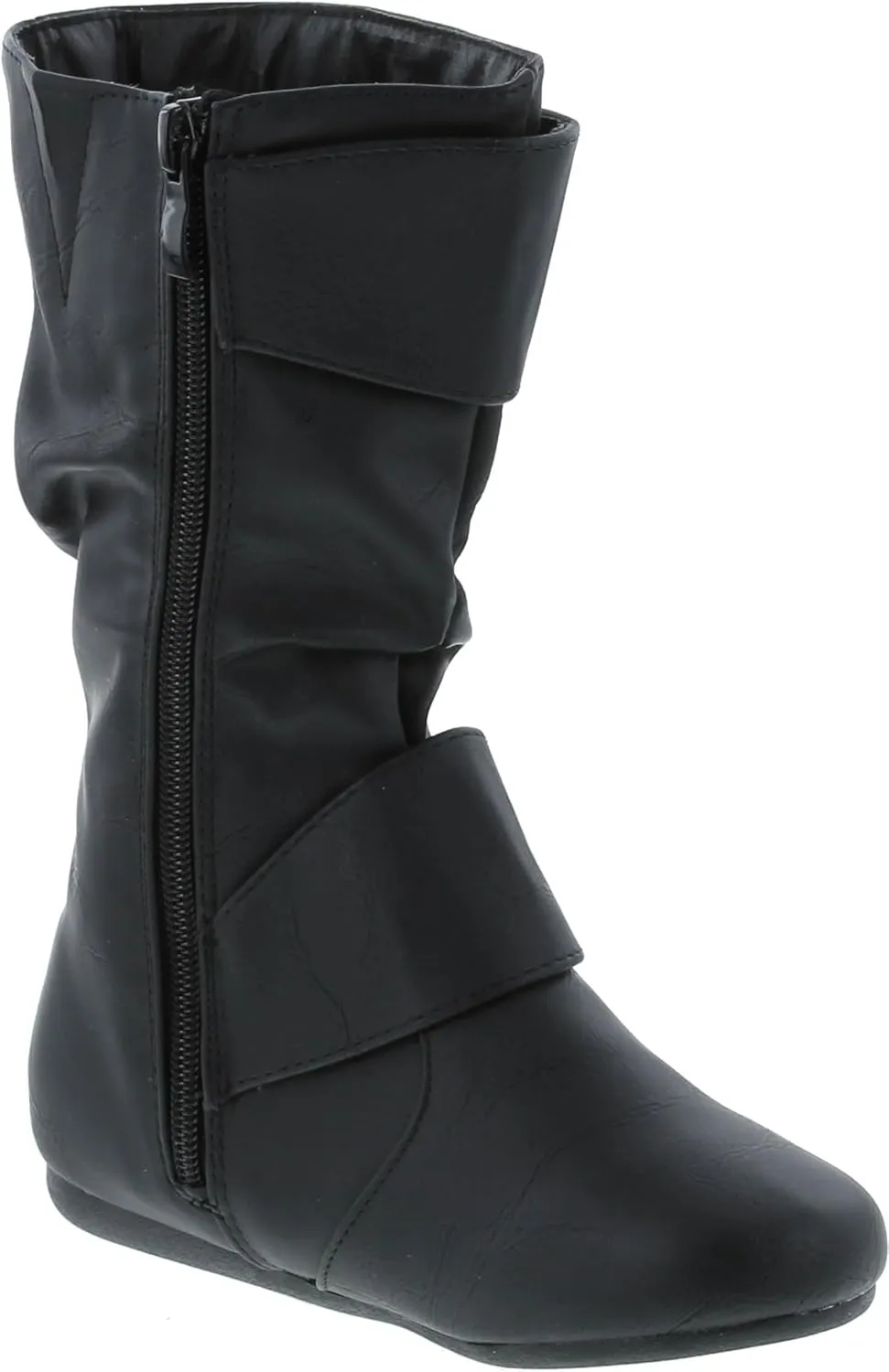 Link Klein-80K Girl's Kid's Cute Faux Leather Two Buckle Zipper Flat Heel Mid Calf Boot Shoes