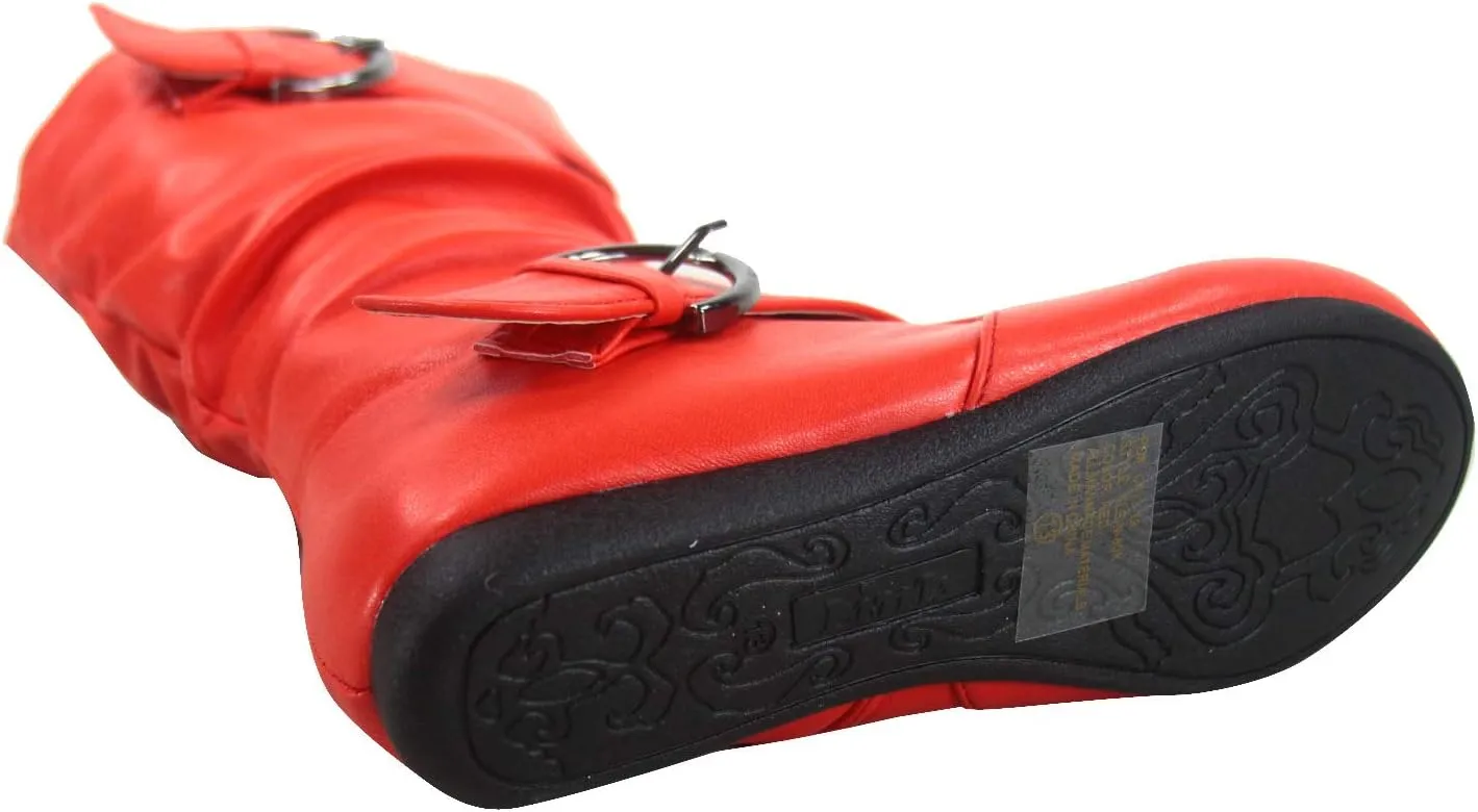 Link Klein-80K Girl's Kid's Cute Faux Leather Two Buckle Zipper Flat Heel Mid Calf Boot Shoes