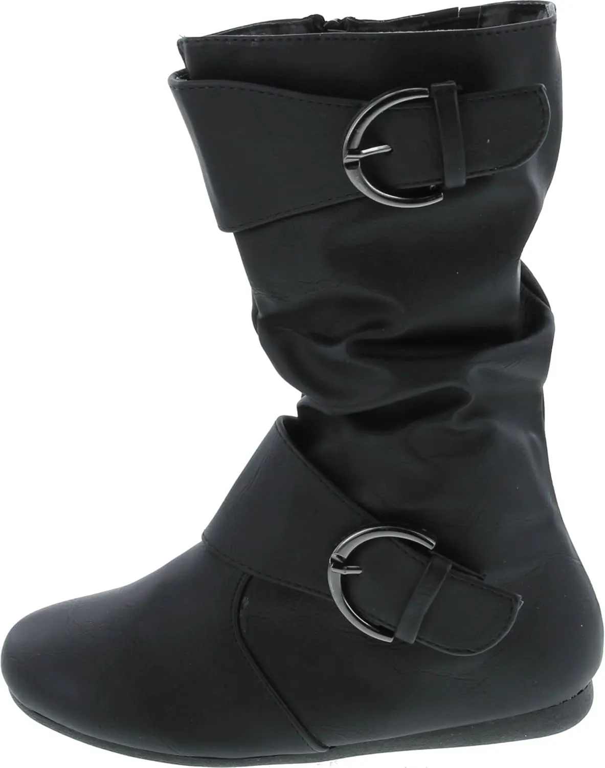 Link Klein-80K Girl's Kid's Cute Faux Leather Two Buckle Zipper Flat Heel Mid Calf Boot Shoes